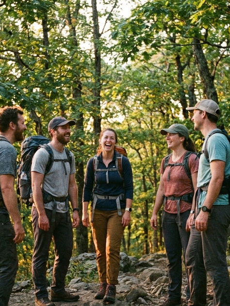 Group of frinds in a break from a hike