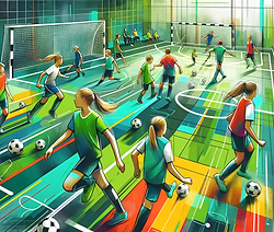 DALL·E 2023-12-06 18.37.20 - A vibrant and abstract illustration of a co-ed futsal trainin