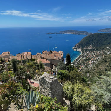 A view of the French Riviera coastline from a viewpoint in the Èze Exotic Garden