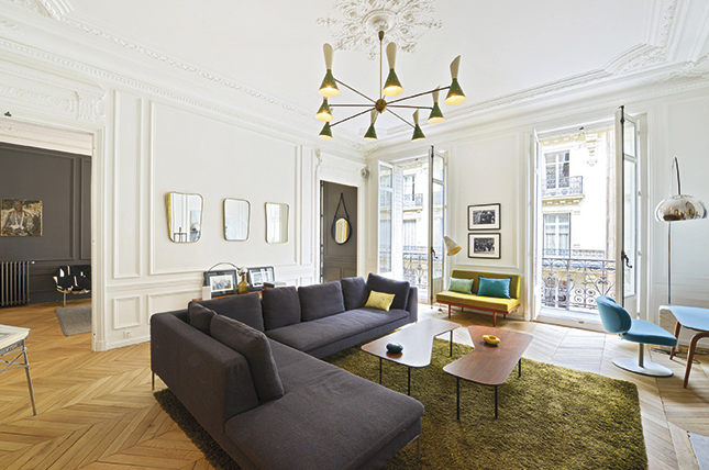 Large living room interior design in Parisian style home