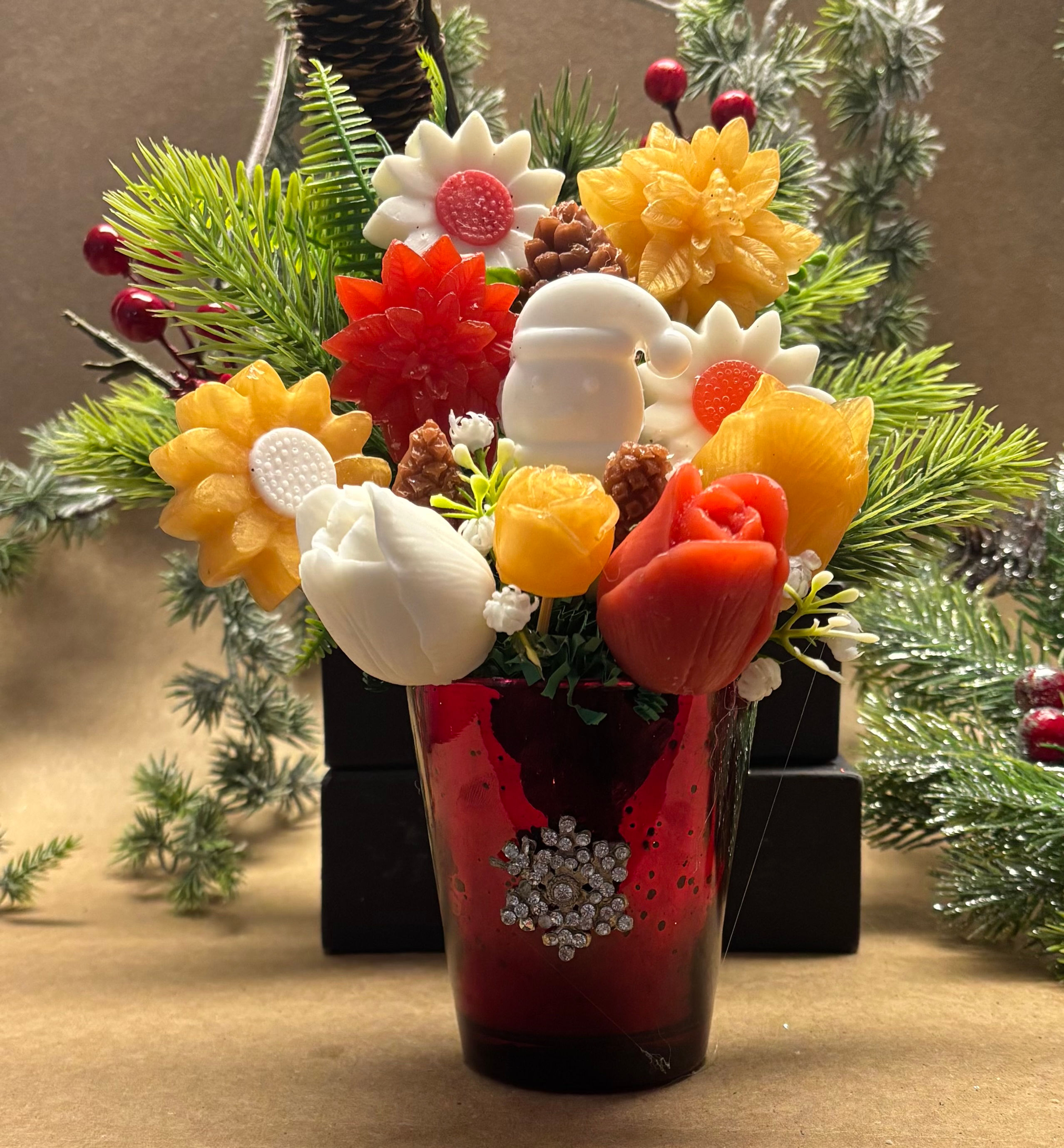 Red and Gold Xmas Rose Soap Bouquet