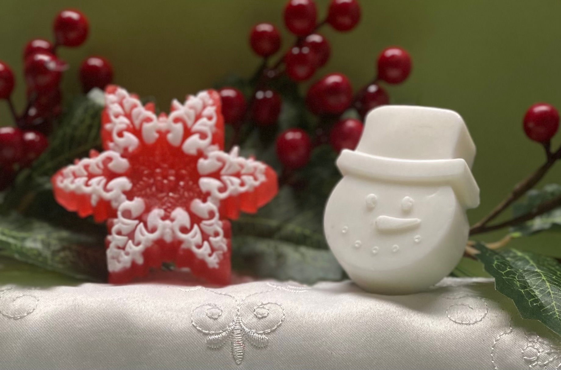 Red Snowflake and Snowman Soap
