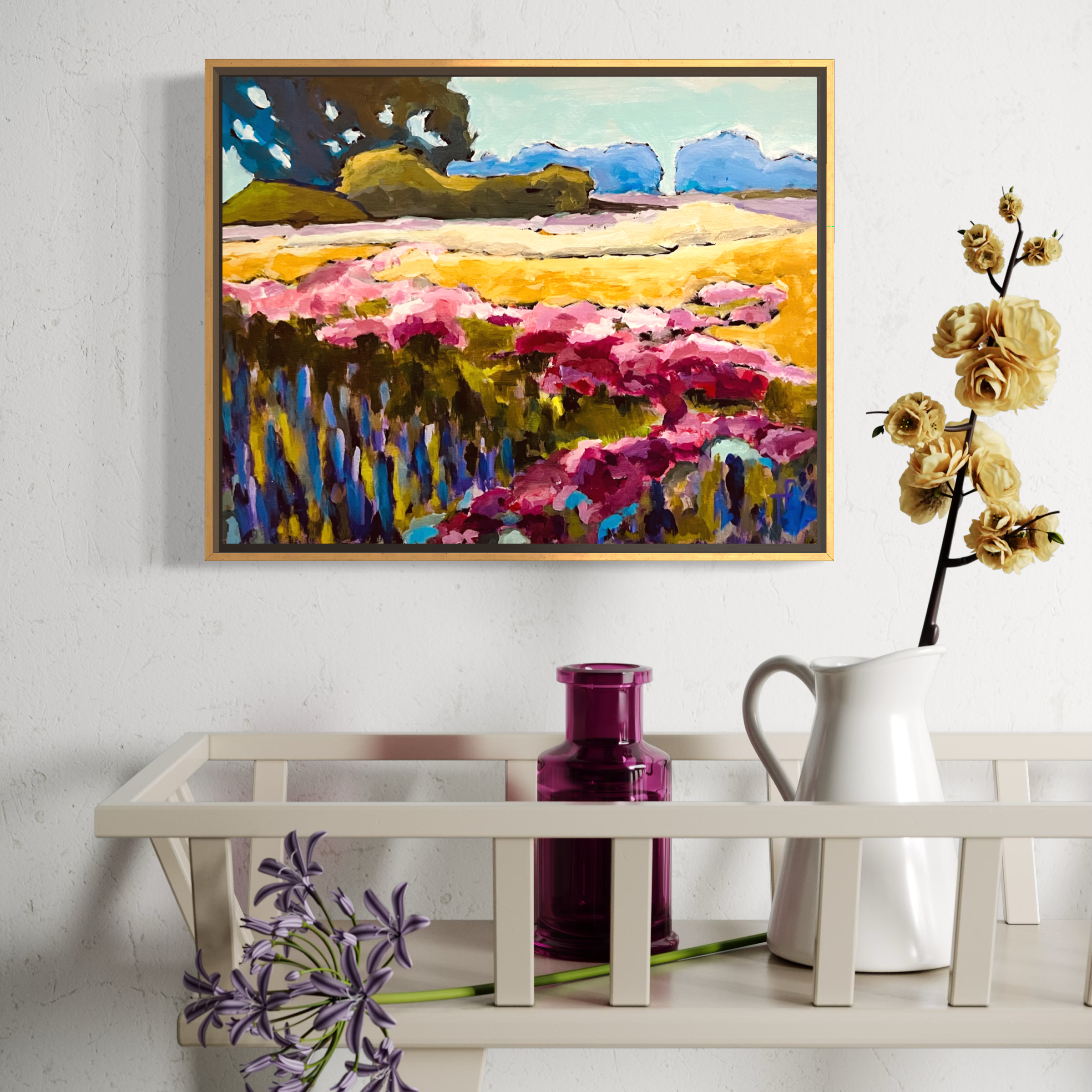 Electric Bloom | 12.25H x 15.25W | Gold Acrylic Frame