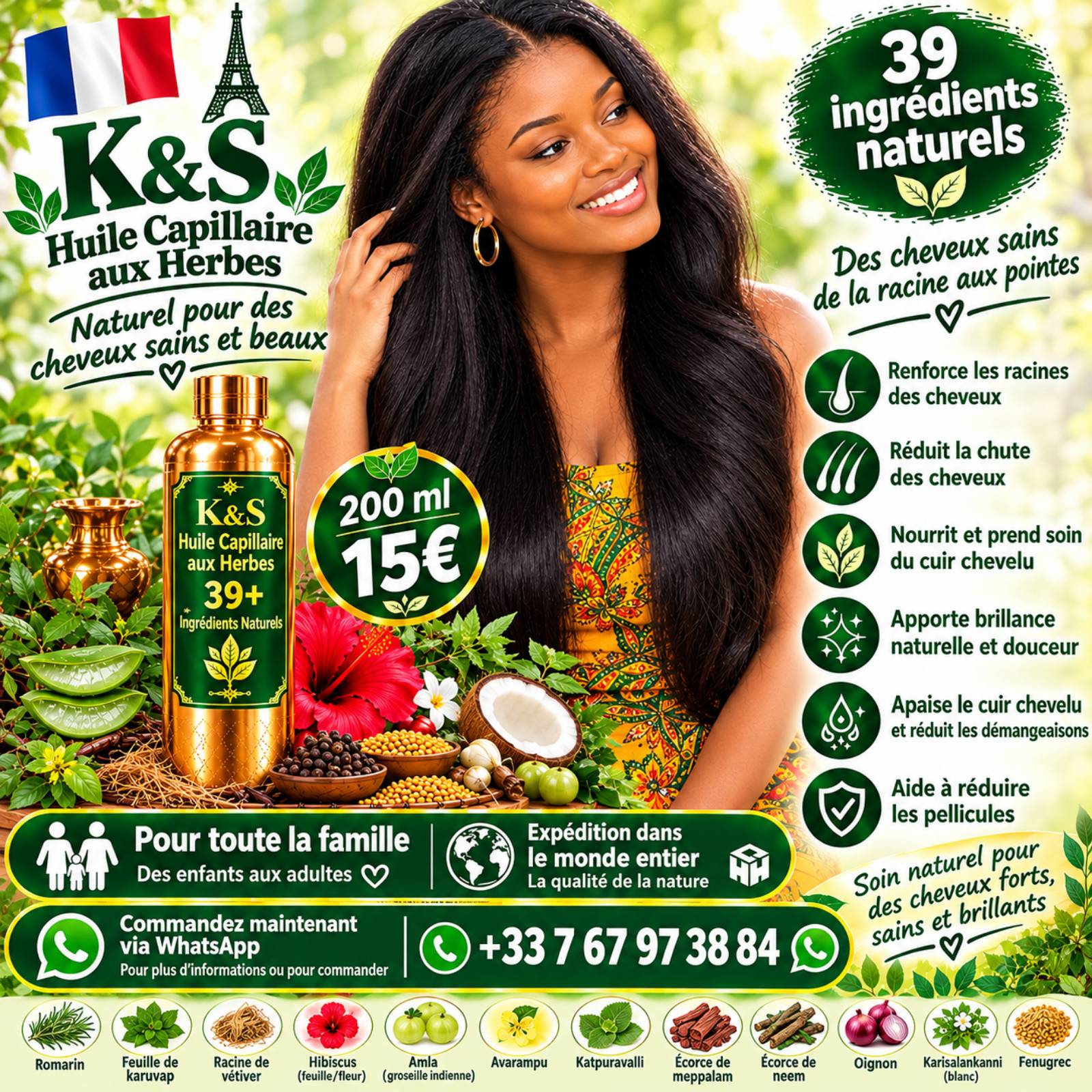 Huile capillaire aux herbes K&S 200 ml