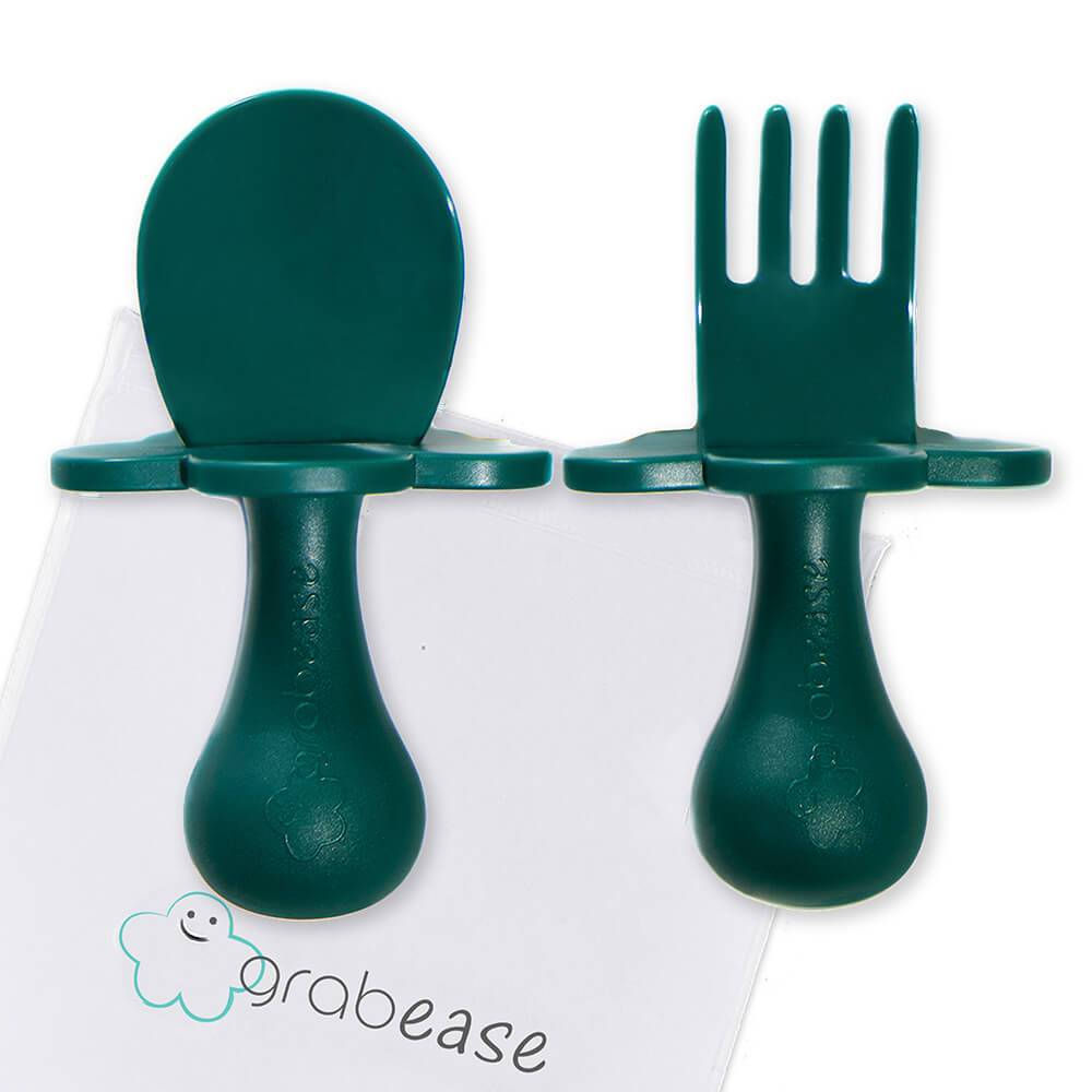 Grabease Self Feeding Spoon and Fork Set - Forest Green
