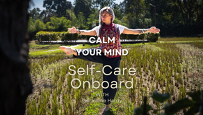 Geraldine Hardy practicing a mindful movement pose outdoors while discussing anxiety, nervous system regulation, and emotional wellbeing in Self Care Onboard.