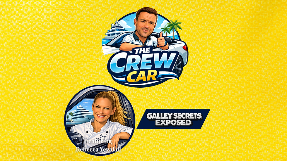 Superyacht chef Rebecca Yewdall featured in The Crew Car thumbnail, highlighting superyacht chef life, galley pressure and crew realities in the yachting industry.