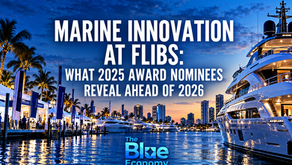 Fort Lauderdale International Boat Show marina with superyachts at dusk, representing marine innovation at FLIBS ahead of the 2026 Innovation & Sustainability Awards.