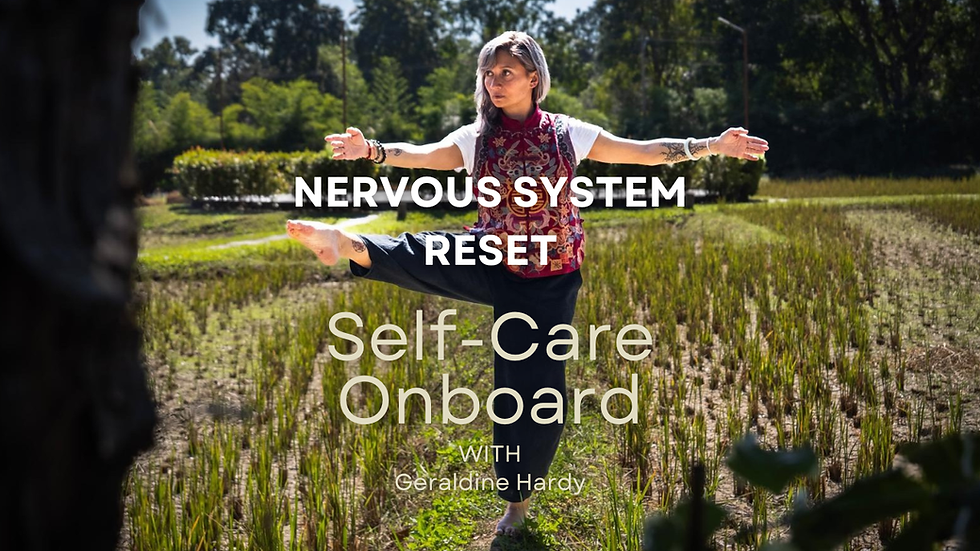 Geraldine Hardy practicing Tai Chi outdoors as part of a self care routine focused on nervous system regulation, movement and emotional wellbeing.