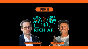 Rich AF podcast Episode 25 featuring yacht broker Antonio Palazuelos Archdale and Charl Minnaar discussing superyacht brokerage and life after yachting