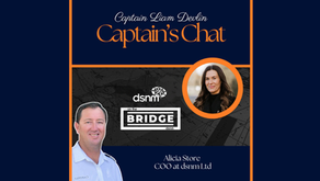 Captain Liam Devlin and Alicia Store featured on Captain’s Chat with dsnm ltd and On The Bridge podcast branding