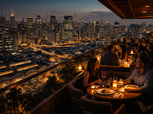 Noite paulistana no terraço elegante