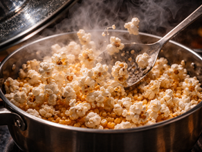 Pipoca estourando na panela de inox