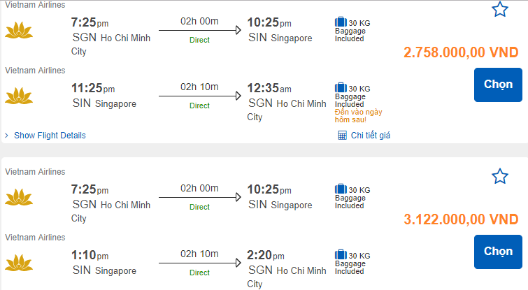 Vé máy bay đi Singapore giá bao nhiêu?