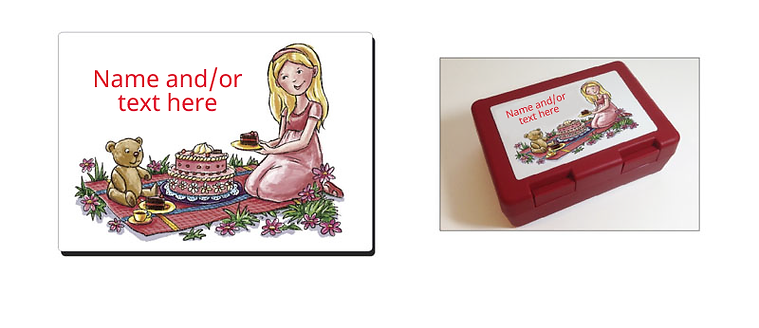 Lunch box decoration with Stella Stylish character: full view of decoration and mockup with actual box.