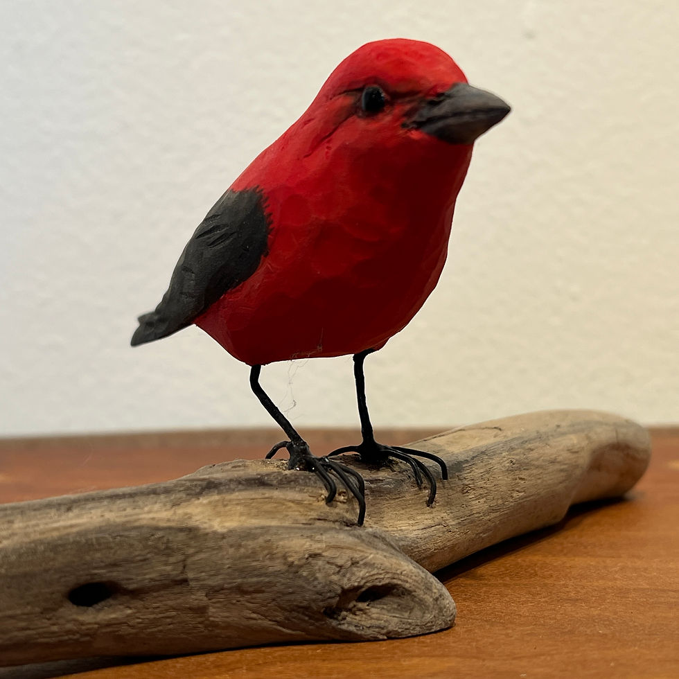 Thumbnail: Scarlet Tananger - Hand Carved Painted Wood Sculpture