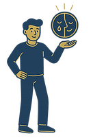 Illustration of person holding split happy and sad face symbolizing emotional regulation therapy at Compassionate Central Cal