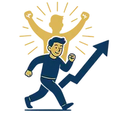 Illustration of a person running upward with an empowering silhouette, representing person