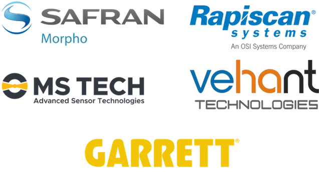 OEM logos including Safran Morpho, Rapiscan Systems, MS Tech, Vehant Technologies and Garrett