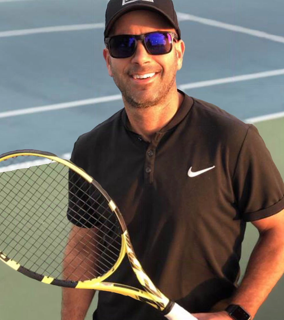 Robert Gosalvez, Silicon Valley real estate agent and Tennis Realtor, standing on a tennis court wearing sunglasses and a cap