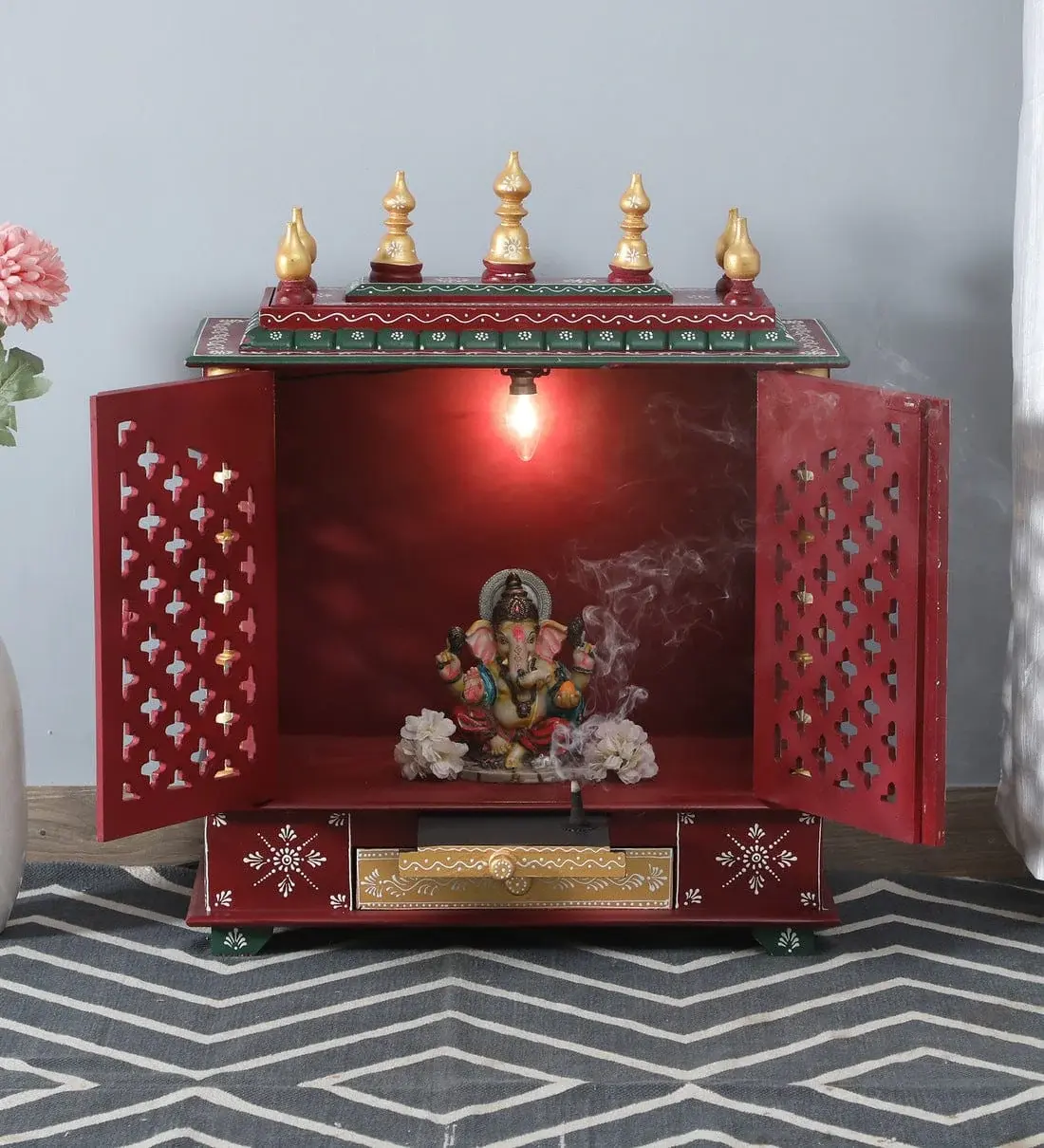 Maroon dark green home temple 
