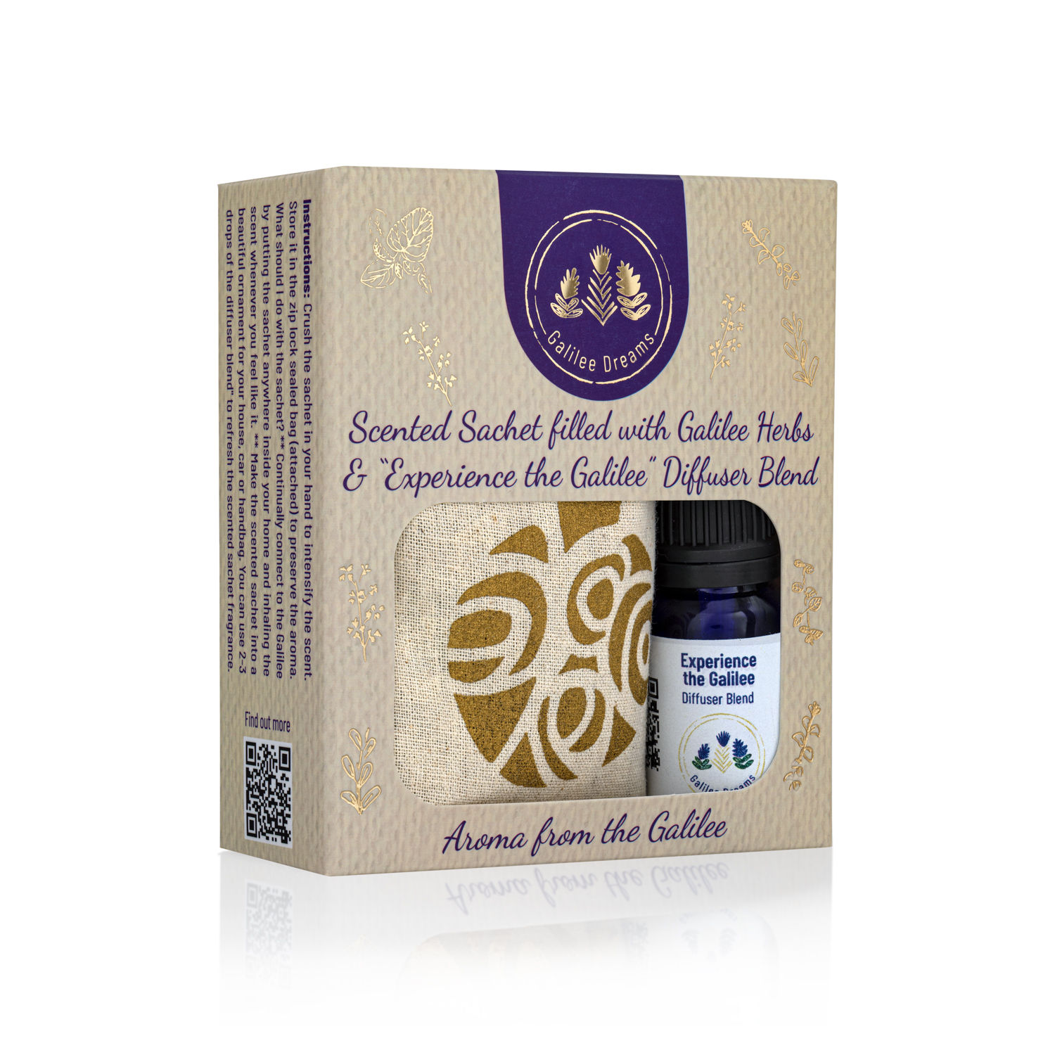 Galilee scented sachet & Experience the Galilee Diffuser blend in a gift box