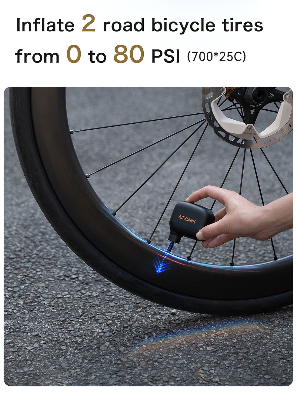Thumbnail: AIRBANK AS100 Mini Portable Bicycle Pump Rechargeable Air Inflator 100PSI Type-C