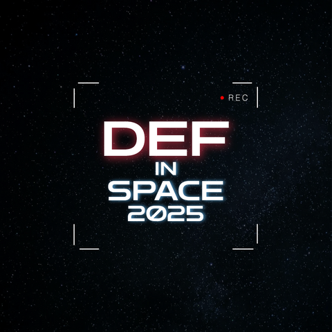 Logotype DefInSpace 2025 sur fond étoilé – déclinaison graphique de l’identité visuelle.