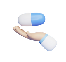 A 3D pill on top of a 3D hand
