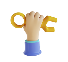 A 3D hand holding a 3D spanner