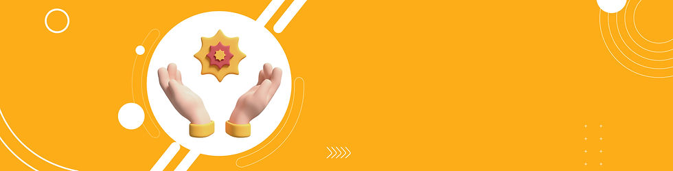 3D hands raised towards a yellow and maroon star-shaped emblem, set against an abstact yellow background.