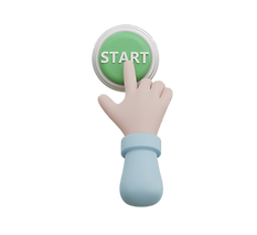 A 3D hand clicking on a Start button