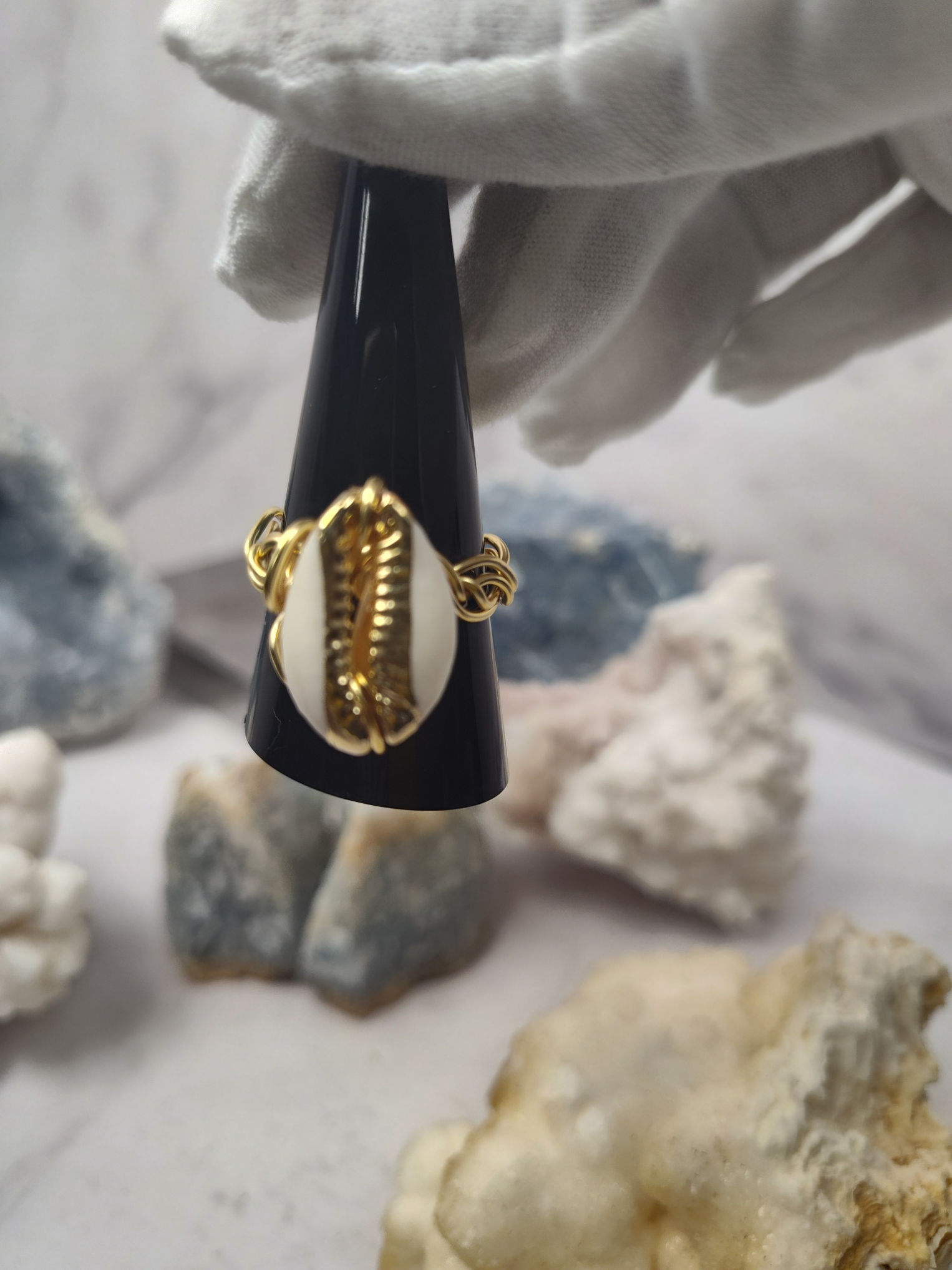Golden Cowry Shell Climb ring