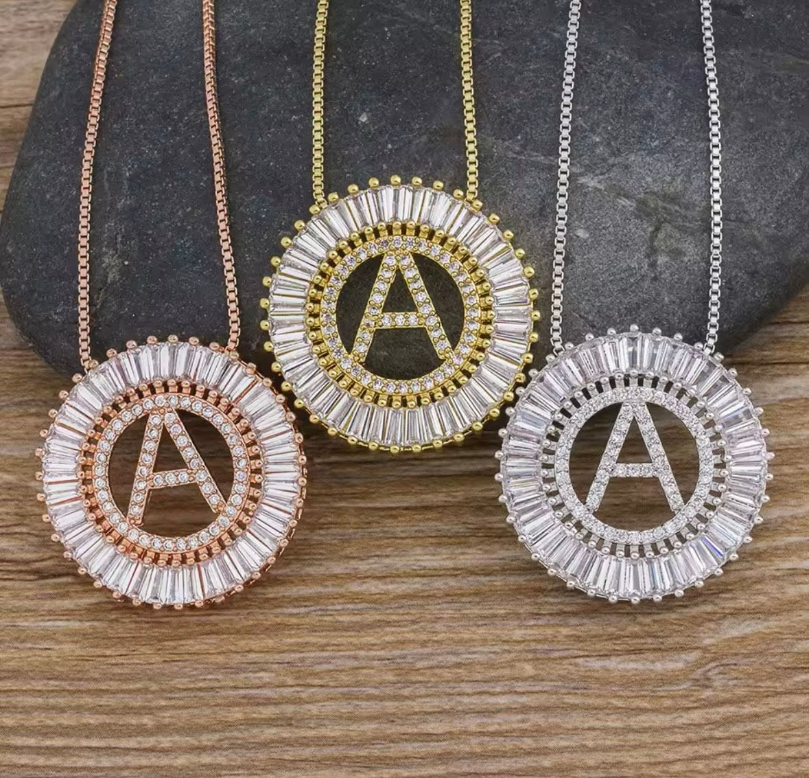Sunburst initial necklace -Rose