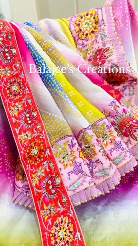 Thumbnail: Multicolored Bandhini and Embroidery Saree