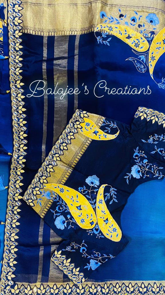 Thumbnail: Royal Blue Saree with Stitched Blouse