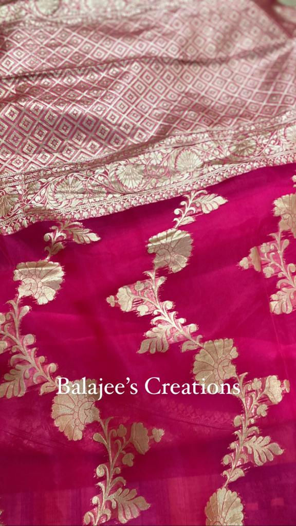 Thumbnail: Magenta Banarasi Jaal Organza Saree