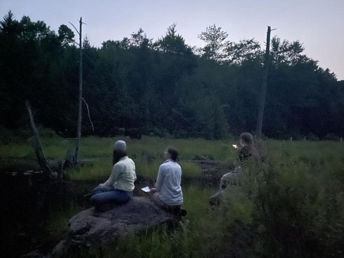 Access Conservation intern Sienna Painter (R) and volunteers Hale Morrell (C) and Hayley Kolding (L) watch the dimming sky and wait for the main characters of the outing. Picture credit: Bronwen de Villiers.