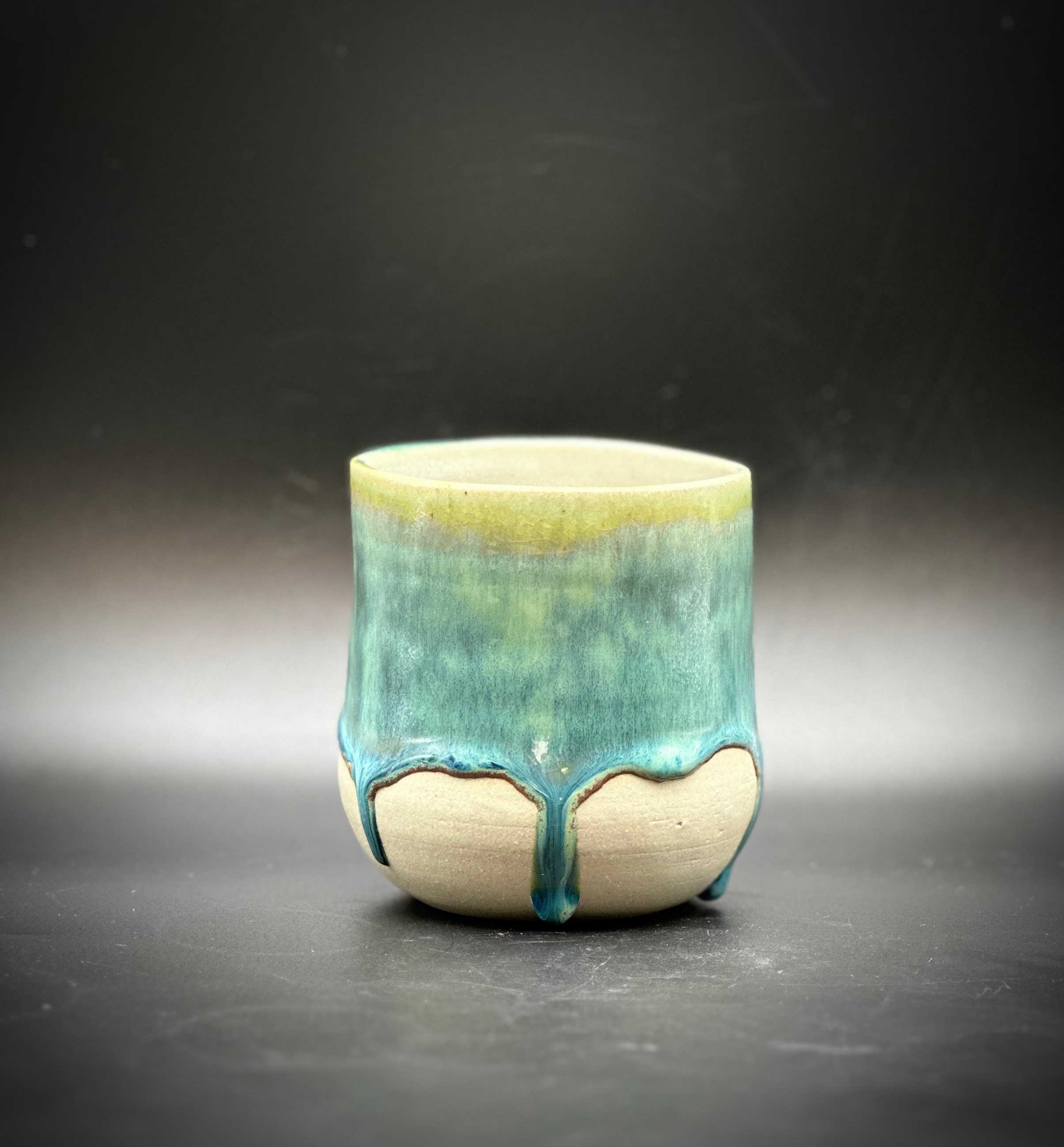 Green wine tumbler, handmade ceramic wine tumbler