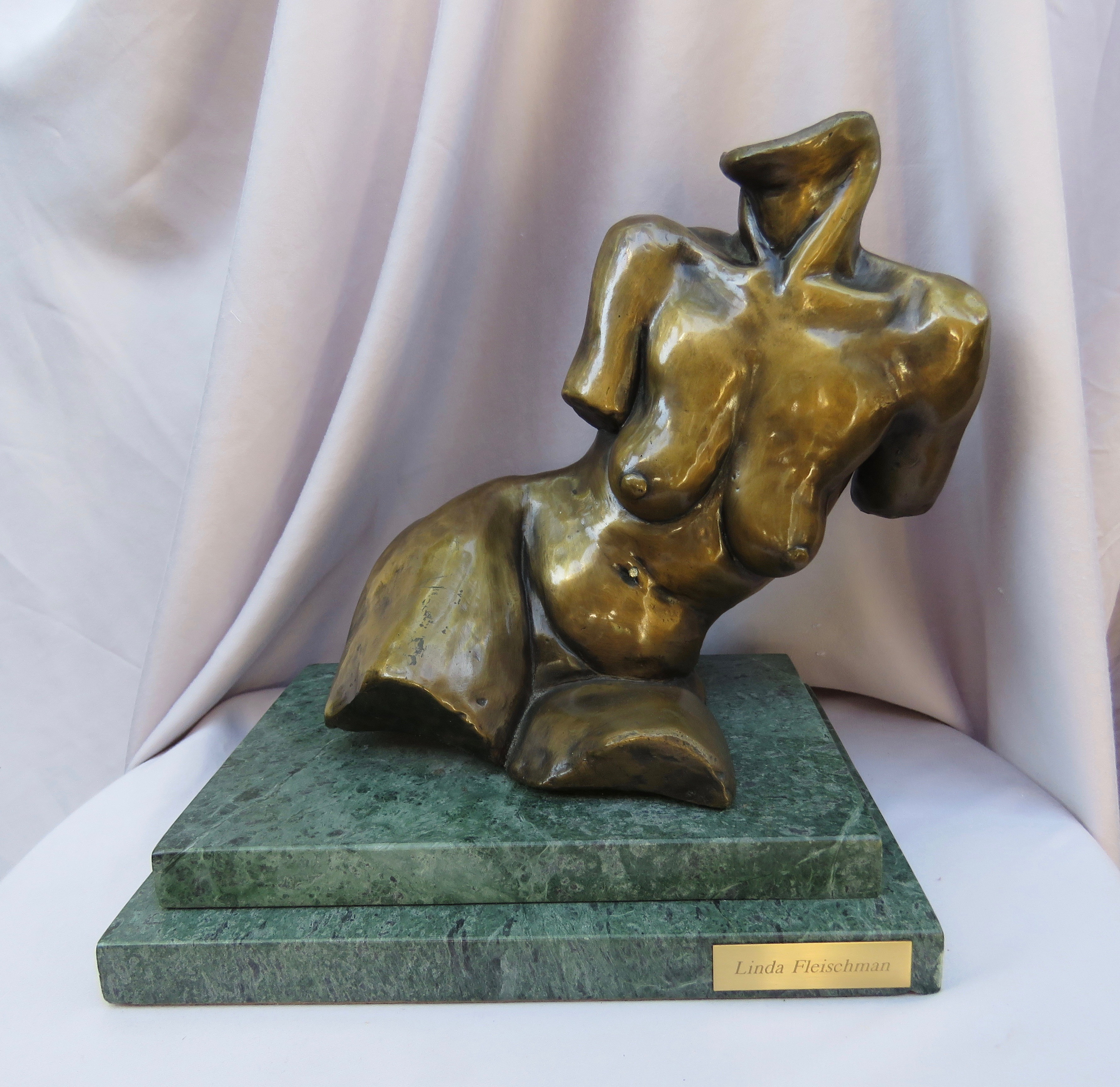 Double green marble base bronze female torso series