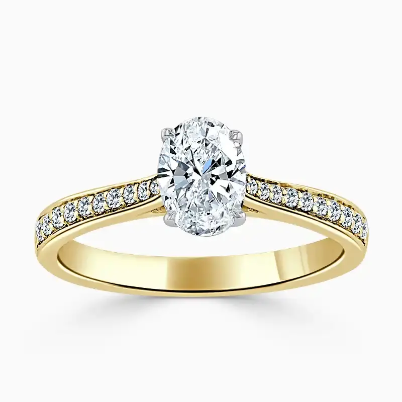 Side Stone Pavé Engagement Ring - Oval yellow gold