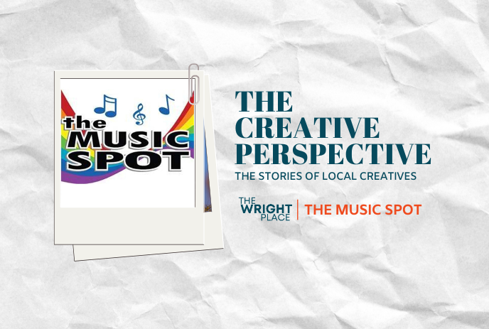 Image shows The Music Spot logo, the name with a rainbow and music notes, and title of blog series, The Creative Perspective