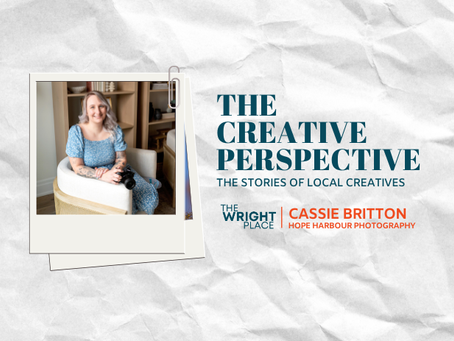 Image shows Cassie smiling at the camera, the name with a rainbow and music notes, and title of blog series, The Creative Perspective