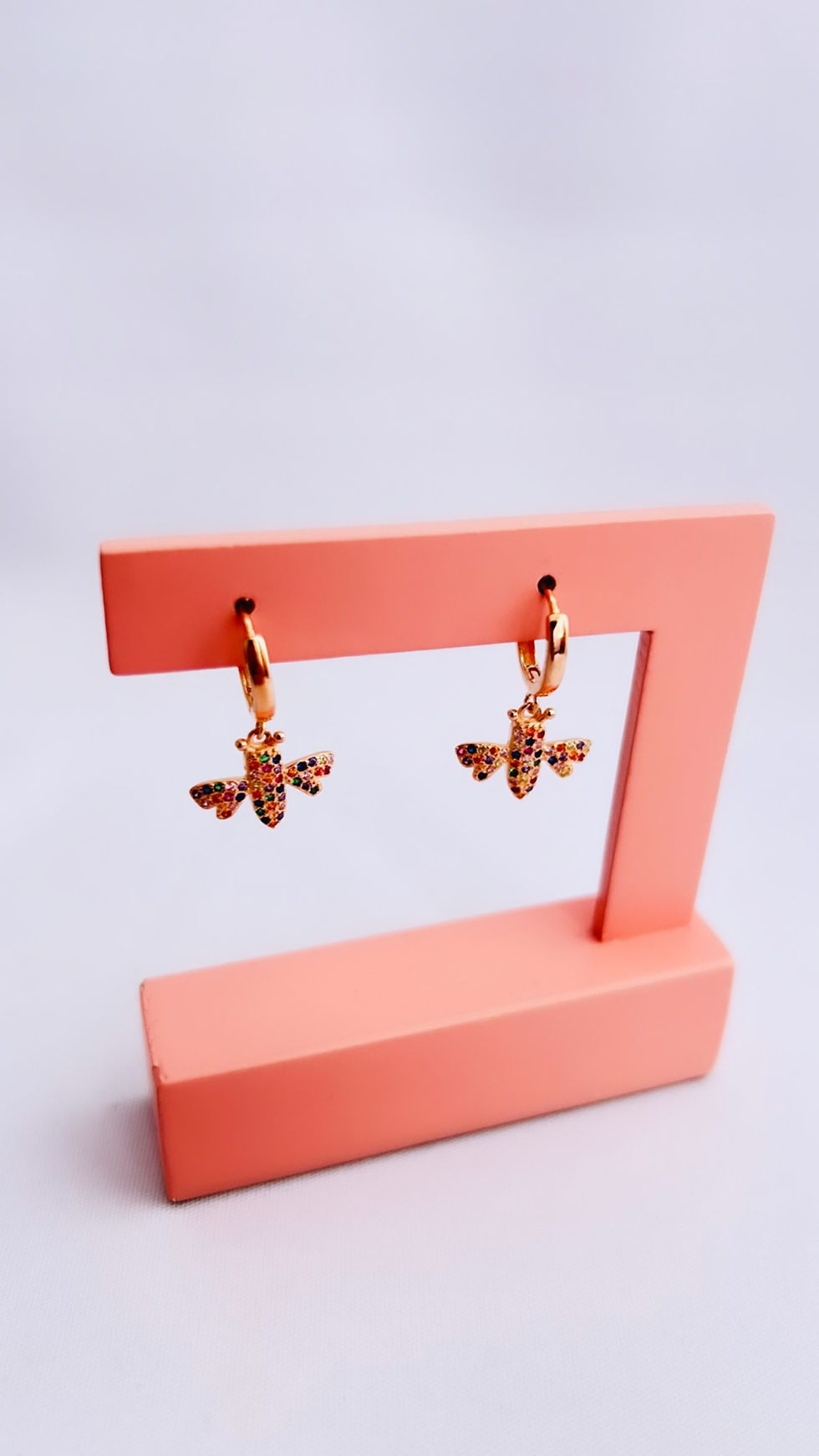 Miniatura: Aros avispa con circonias. Plata 925 rose 