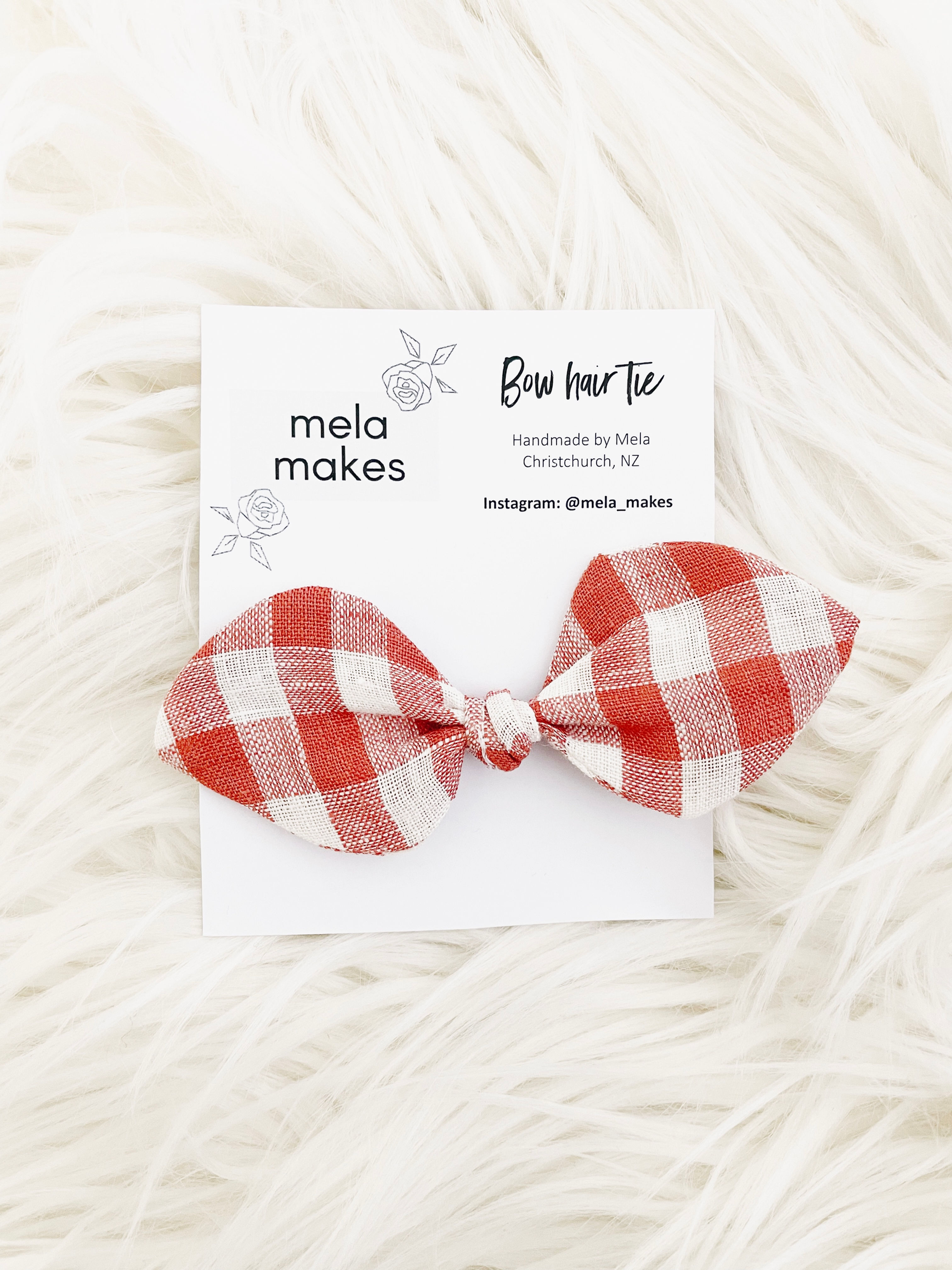 Clay Gingham Linen Bow hairtie