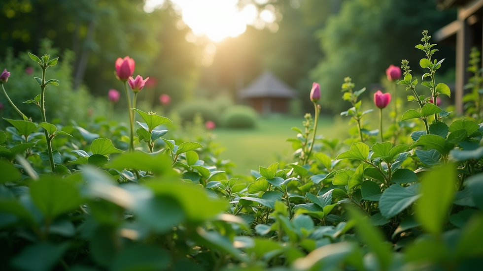 Eye-level view of a lush green garden with diverse plants