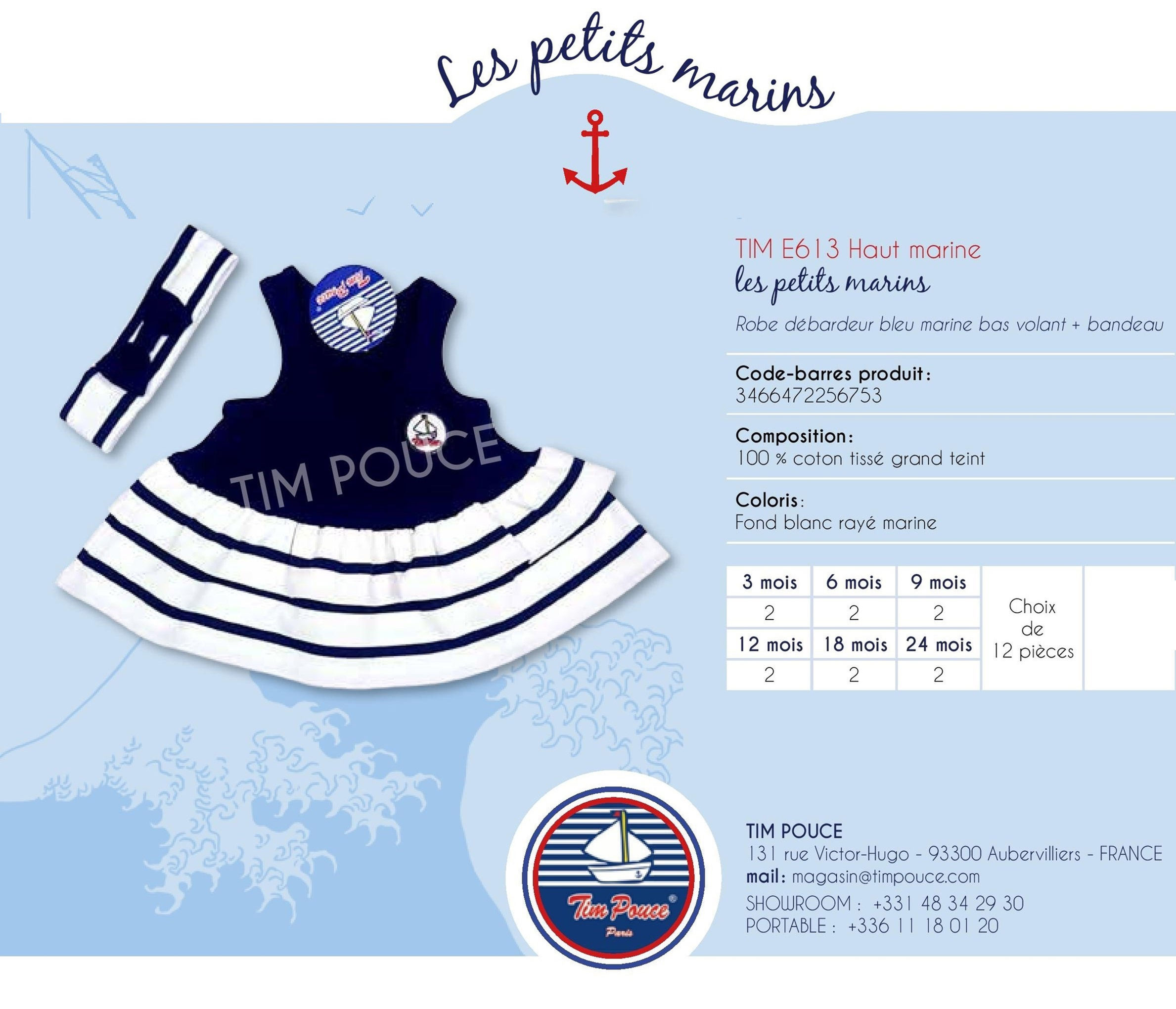 Robe débardeur bleu marine bas volant + Bandeau - E613 Haut marine