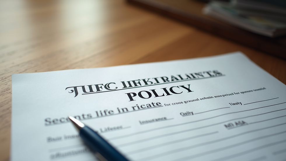 Close-up view of a life insurance policy document on a wooden table