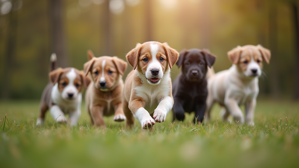 Eye-level view of puppies playing during training class