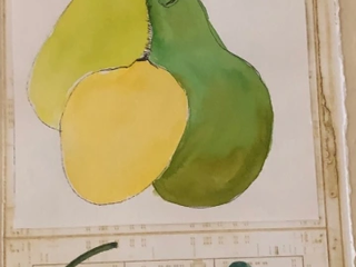 Covid Art 26: Pear, Avocado, and Lemon on silicon wafer